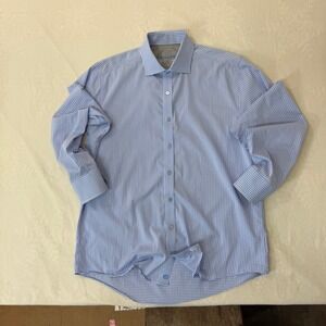 Twillory Dress Shirt Mens 16 32-33 Blue Check Performance Tailored Fit Office